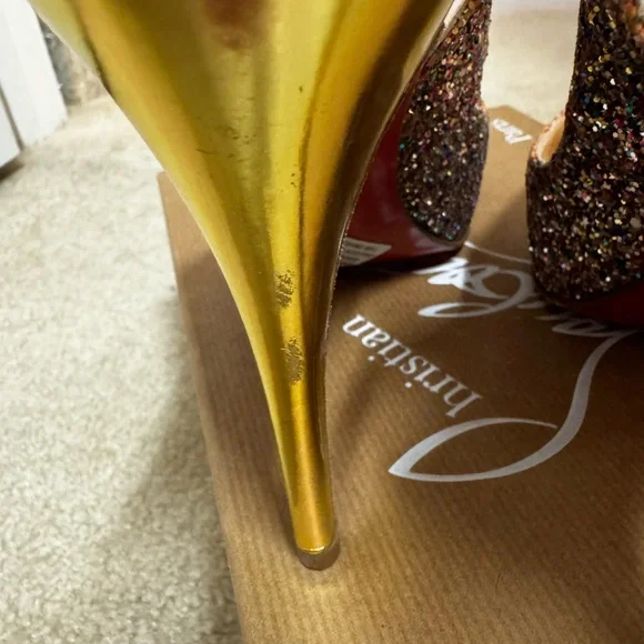 Christian Louboutin Multicolor Glitter Peep-Toe Slingback Heels - Picture 5 of 9